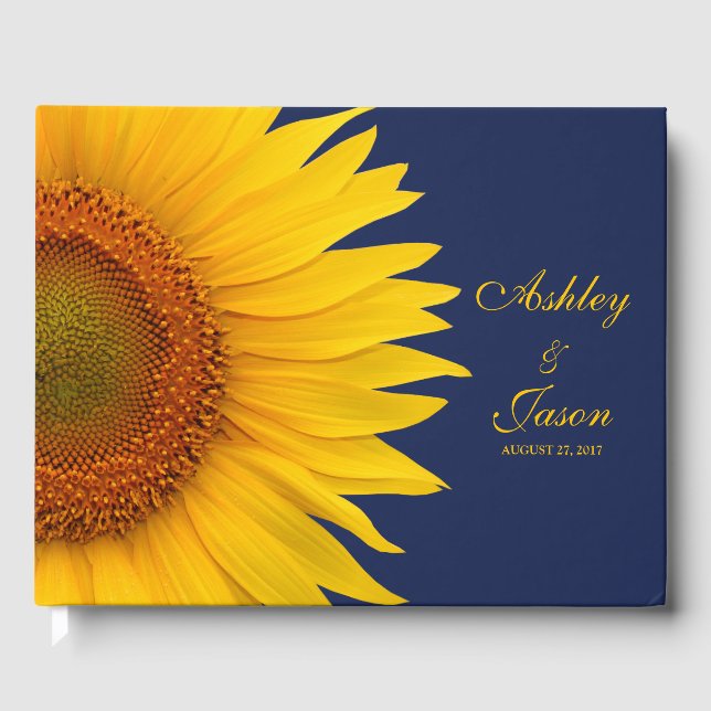 Navy Sunflower Personalized Wedding Guest Book (Front)