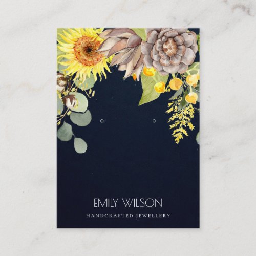 NAVY SUNFLOWER PINE FLORAL EARRING DISPLAY LOGO BUSINESS CARD
