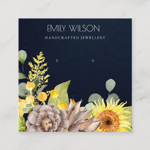 NAVY SUNFLOWER PINE FLORAL EARRING DISPLAY LOGO SQUARE BUSINESS CARD