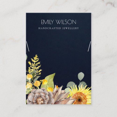 NAVY SUNFLOWER PINE FLORAL NECKLACE DISPLAY LOGO BUSINESS CARD