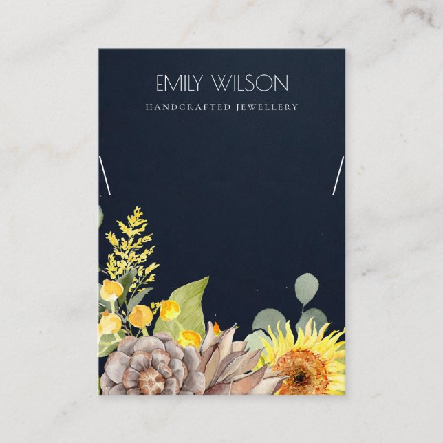 NAVY SUNFLOWER PINE FLORAL NECKLACE DISPLAY LOGO BUSINESS CARD (Front)