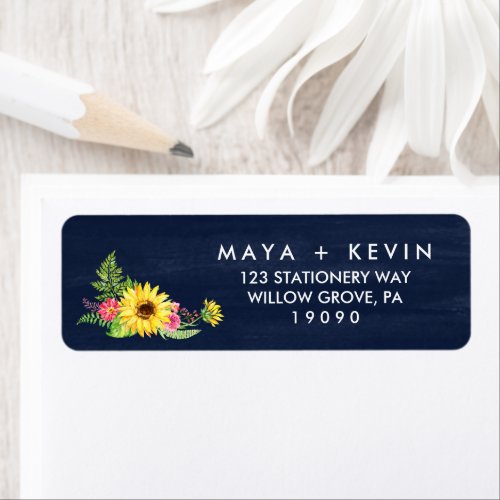 Navy Sunflower Wedding Label