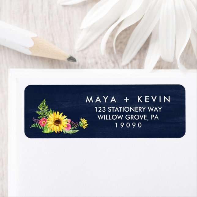 Navy Sunflower Wedding Label (Insitu)