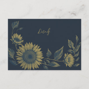 navy sunflowers elegant wedding details card