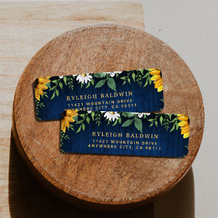 Navy Sunflowers Wedding Return Address Label