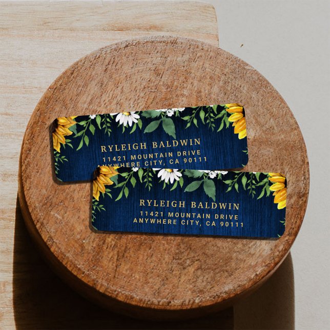 Navy Sunflowers Wedding Return Address Label (Creator Uploaded)