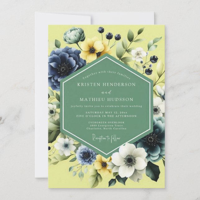 Navy Sunlit Meadow Wedding Invitation (Front)