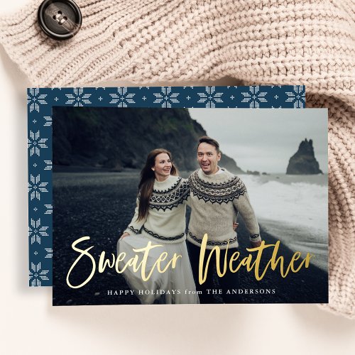 Navy Sweater Weather Photo Foil Holiday Card