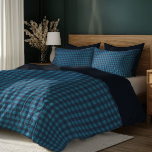 Navy Tartan Duvet Cover for Modern Farmhouse Beds