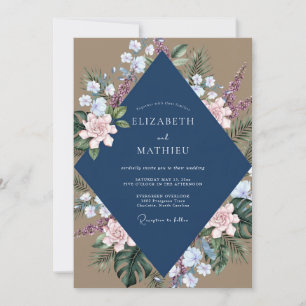 Navy Taupe Peony Wedding Invitation