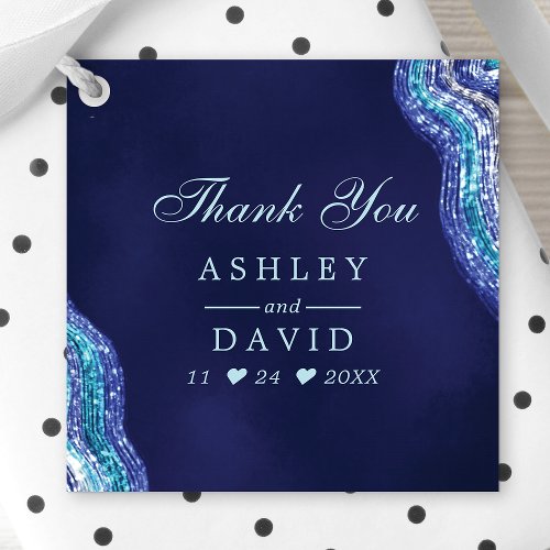 Navy Teal Agate Geode Wedding Thank You Favor Tags