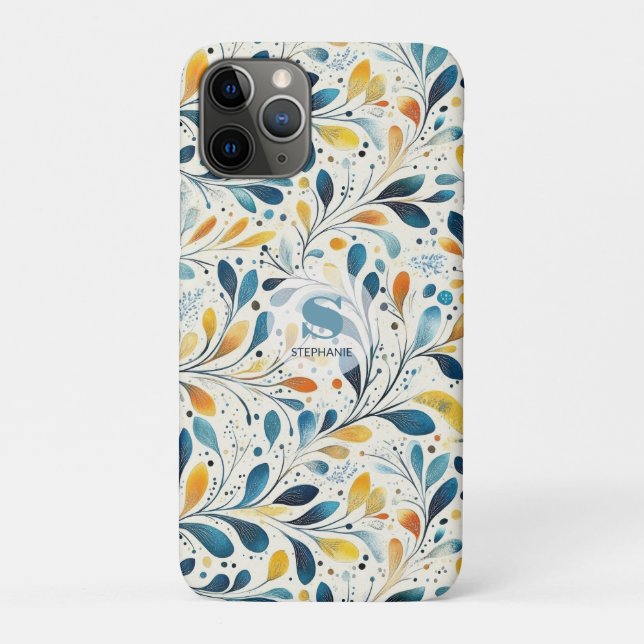 Navy Teal Amber Botanical Leaf Pattern Case-Mate iPhone Case (Back)