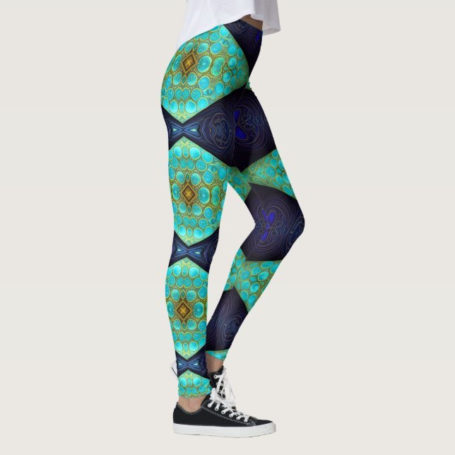 Navy, Teal and Gold Diamond Leggings (Right)