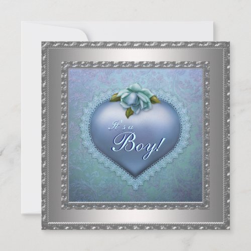 Navy Teal Blue Damask Baby Boy Shower Custom Invite