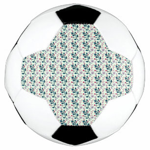 Navy Teal Botanical Floral Pattern Soccer Ball