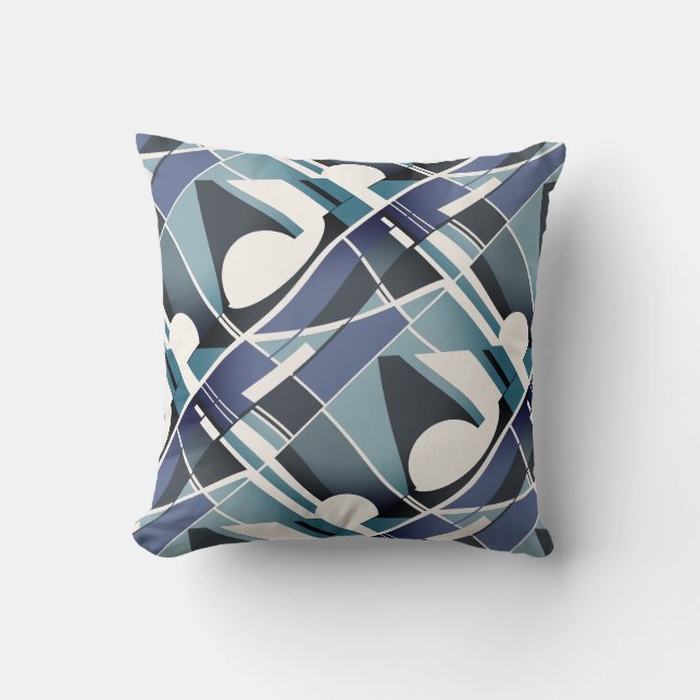 Navy Teal Charcoal White Slanted Twirling Art Look Throw Pillow (Front)