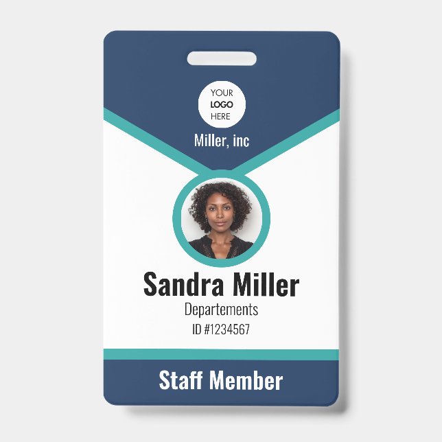 Navy & teal | Custom Employee Photo ID  Badge (Front)