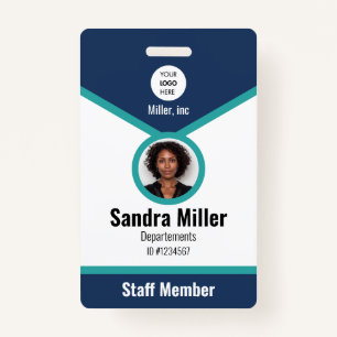 Navy & teal   Custom Employee Photo ID  Badge