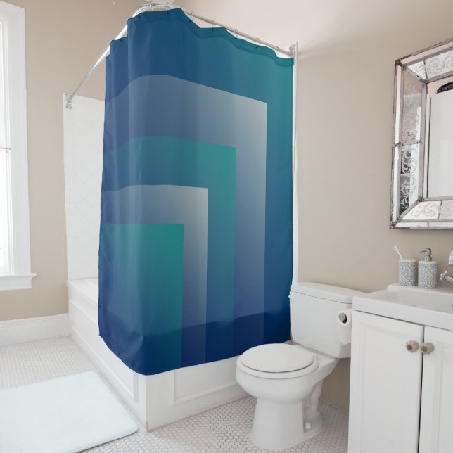Navy teal gray shower curtain (In Situ)