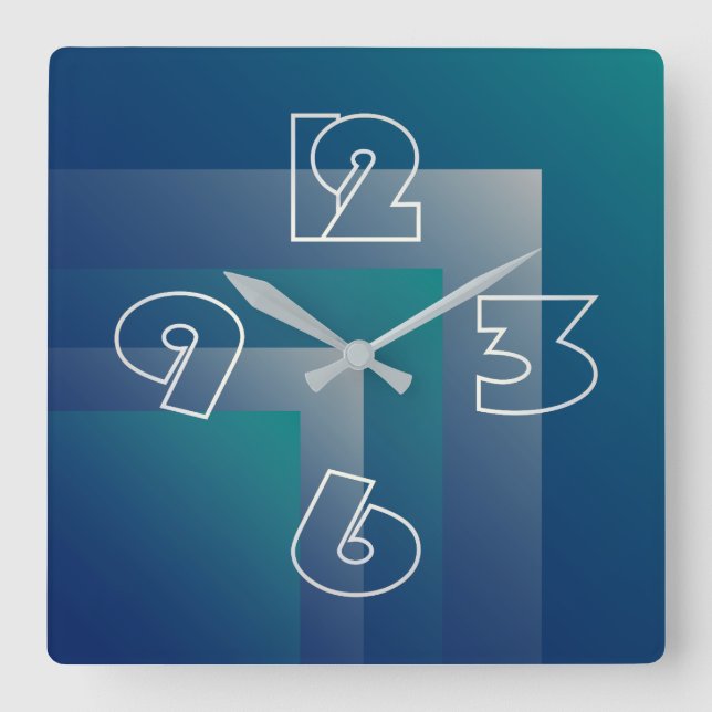 Navy teal gray square wall clock (Front)