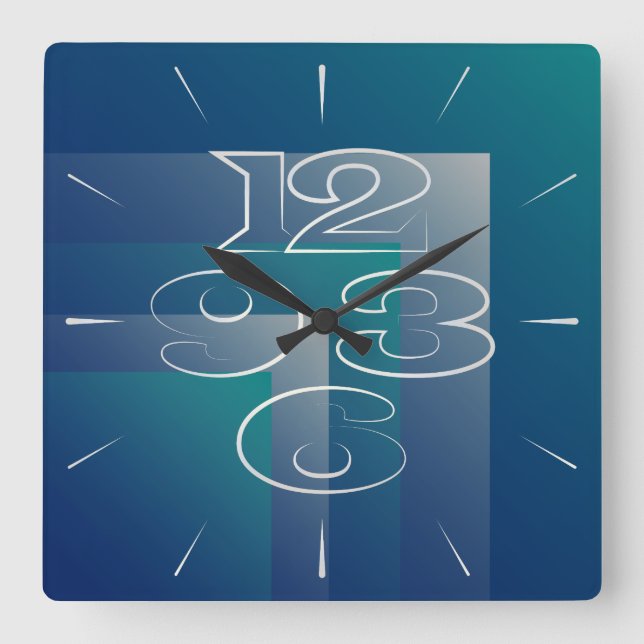 Navy teal gray square wall clock (Front)