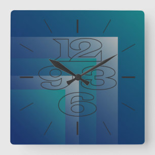 Navy teal gray square wall clock