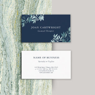Navy & Teal Greenery Leaves - Therapist Business Card