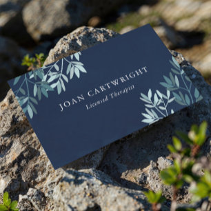 Navy & Teal Greenery Leaves - Therapist Business Card
