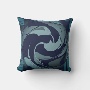 Navy Teal Shades Gray Swirling Floral Abstract Throw Pillow