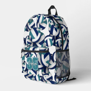 navy teal volleyball team colors patterned  printed backpack