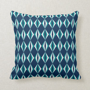 Navy, Teal & White Diamonds Throw Pillow
