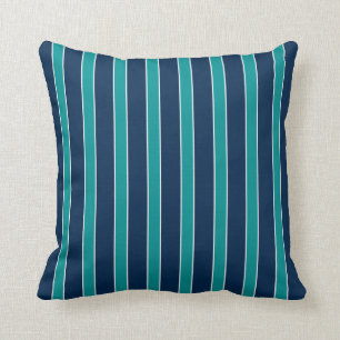 Navy, Teal & White Stripes 2 Throw Pillow