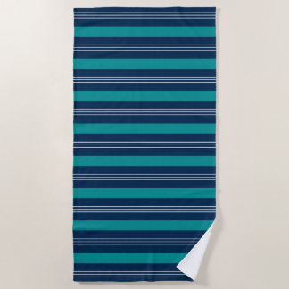 Navy, Teal & White Stripes Beach Towel