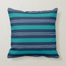 Navy, Teal & White Stripes Throw Pillow