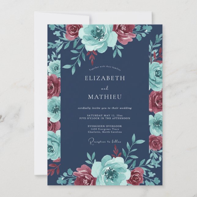 Navy Teal Winter Wedding Invitation (Front)