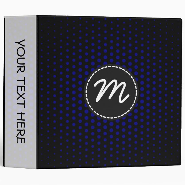 Navy Techno Dots Modern Monogram 3 Ring Binder (Front/Spine)
