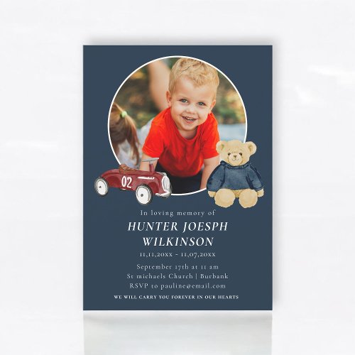 Navy Teddy Bear Child Memorial  Invitation