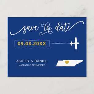 Navy Tennessee Wedding Save the Date Map Postcard
