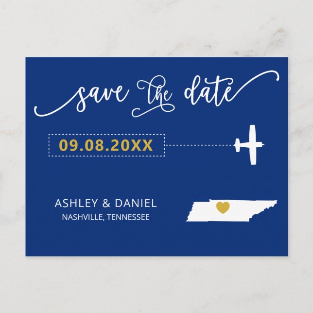 Navy Tennessee Wedding Save the Date Map Postcard (Front)
