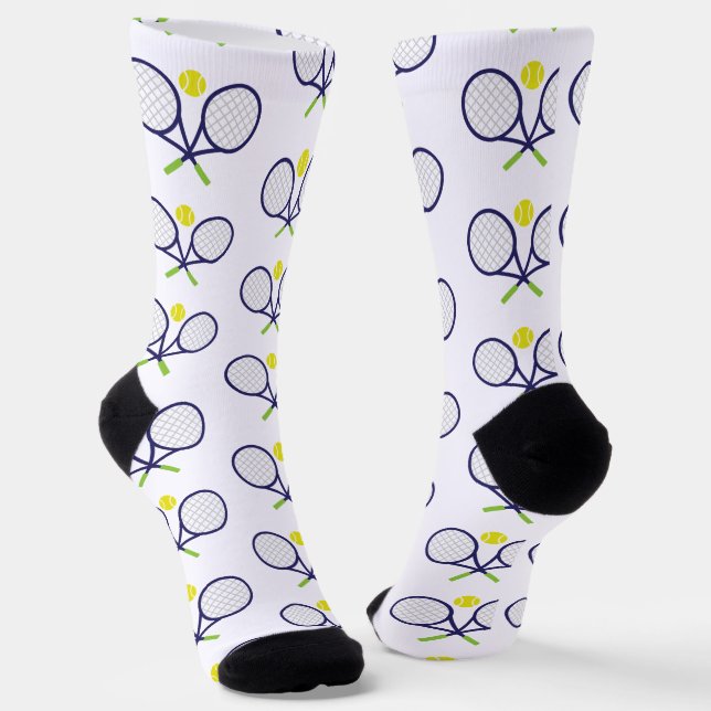 Navy Tennis Racquets Pattern Socks (Angled)