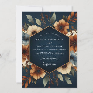 Navy Terracotta Autumn Wedding Invitation