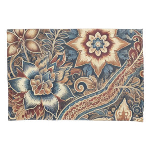 Navy Terracotta Boho Batik Floral Watercolor Pillow Case