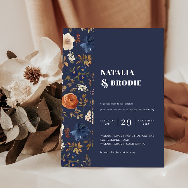 Navy Terracotta Boho Wedding Invitation (Creator Uploaded)
