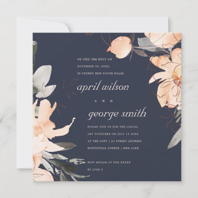 NAVY TERRACOTTA BROWN FLORAL WE TIED THE KNOT CARD (Front)