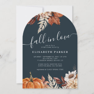 Navy terracotta Fall in Love pumpkin bridal shower Invitation