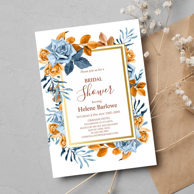 Navy Terracotta Floral Boho Elegant Bridal Shower Invitation (Navy Terracotta Floral Boho Elegant Bridal Shower Invitation)