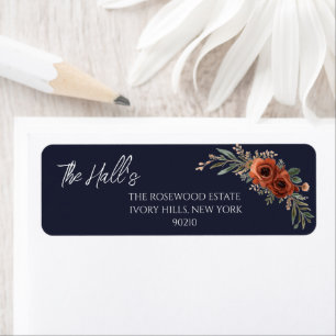 Navy Terracotta Floral Boho Wedding Label