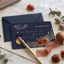 Navy Terracotta Floral Boho Wedding RSVP