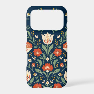 Navy Terracotta Folk Floral iPhone 18 Pro Case