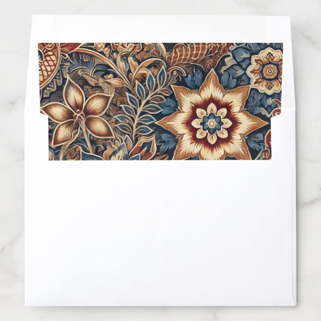 Navy Terracotta Indonesia Batik Floral Boho Rustic Envelope Liner (In Envelope)